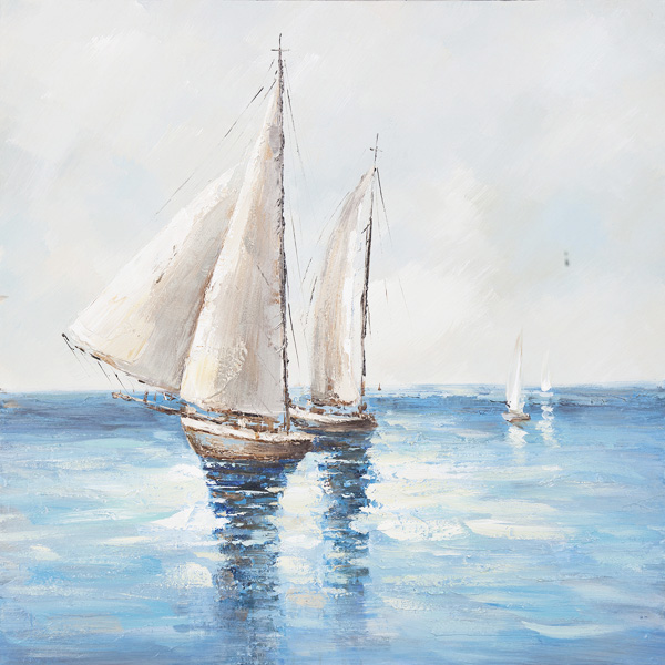 PXYW589 Wall décor art oil on canvas seascape sailboat blue white tones